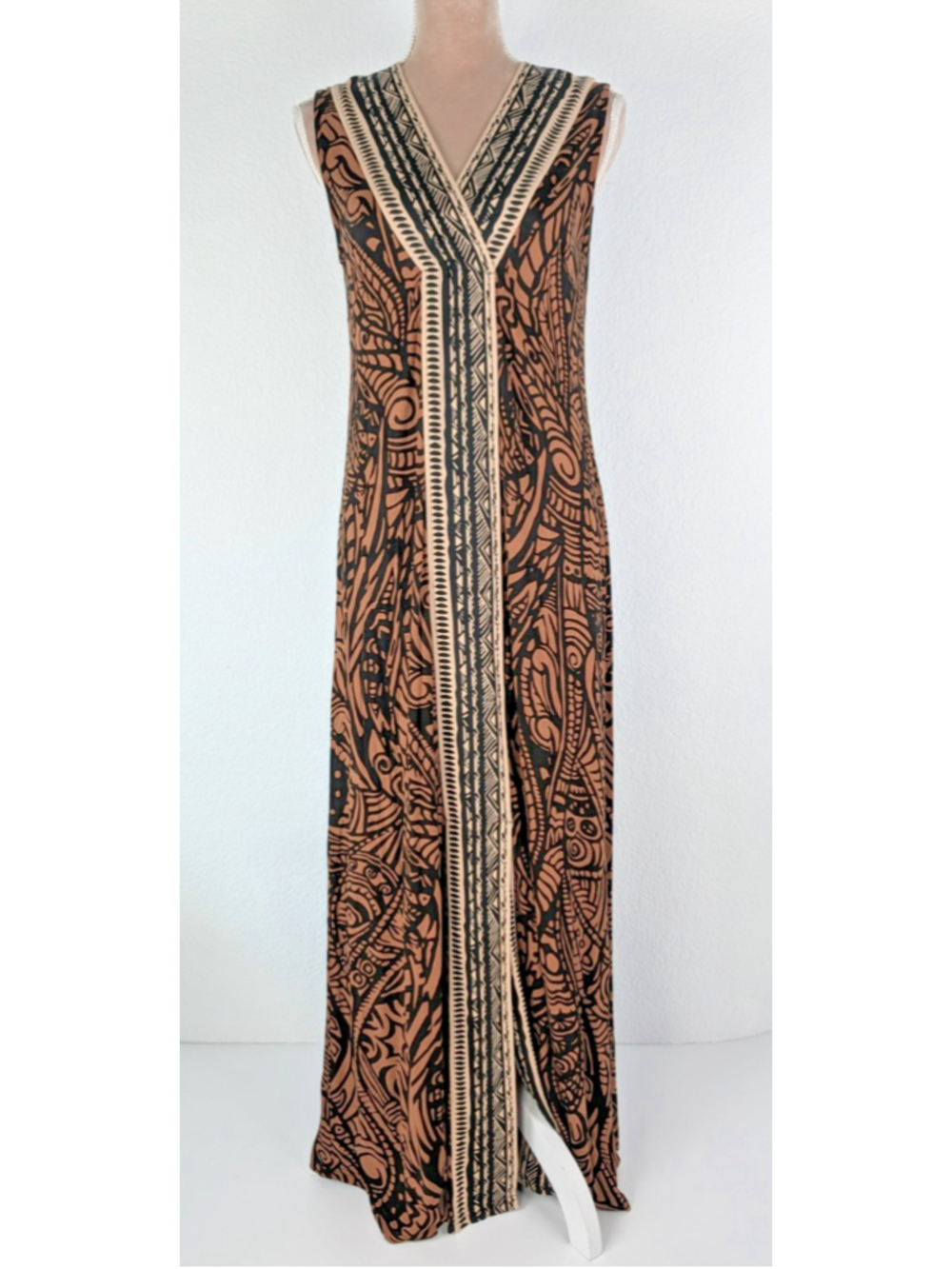 Soft Surroundings Serengeti Maxi Dress Women M Brown Tribal Resortwear Boho